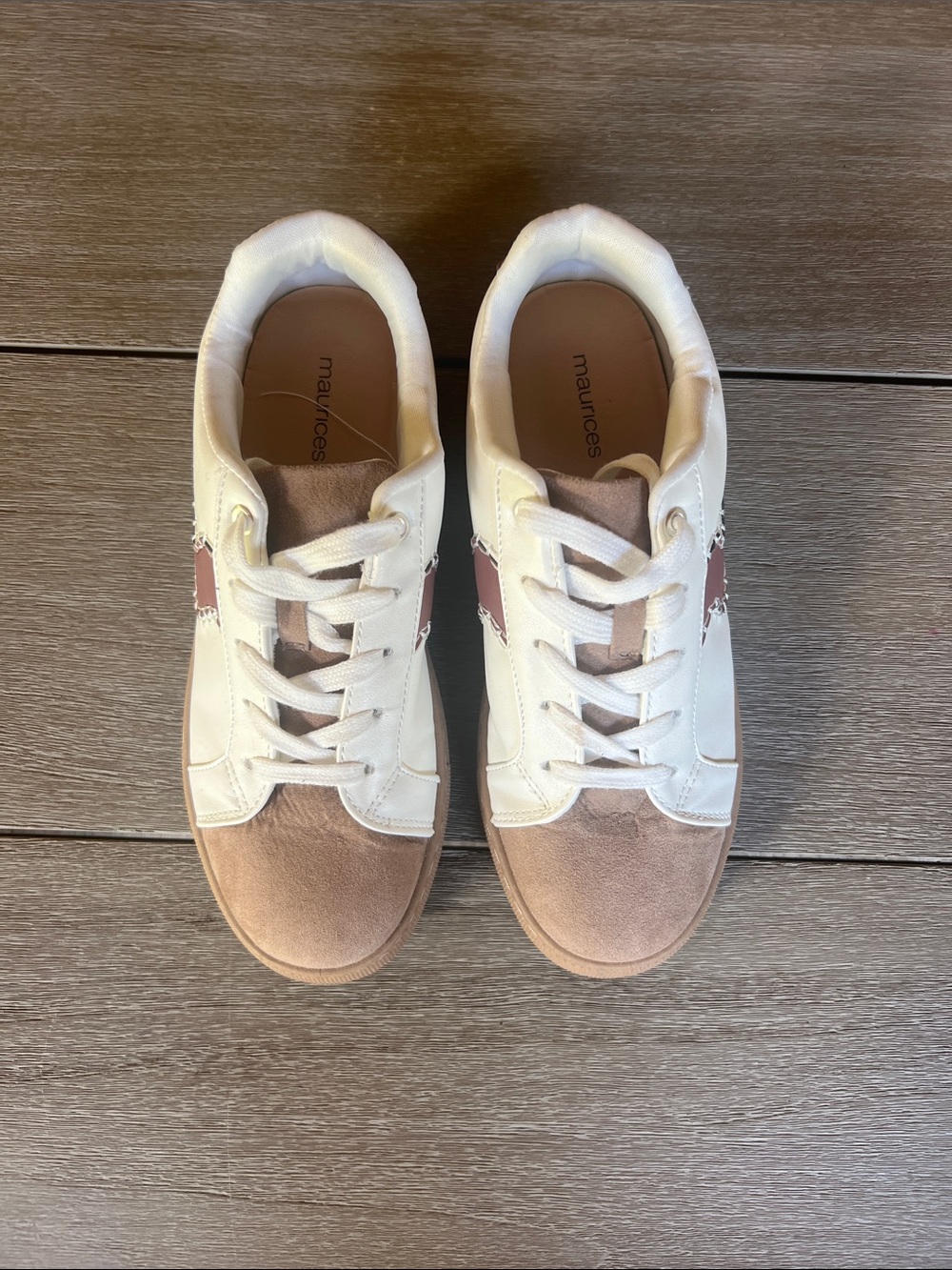 Maurices White and Blush Pink Low-Top Sneakers